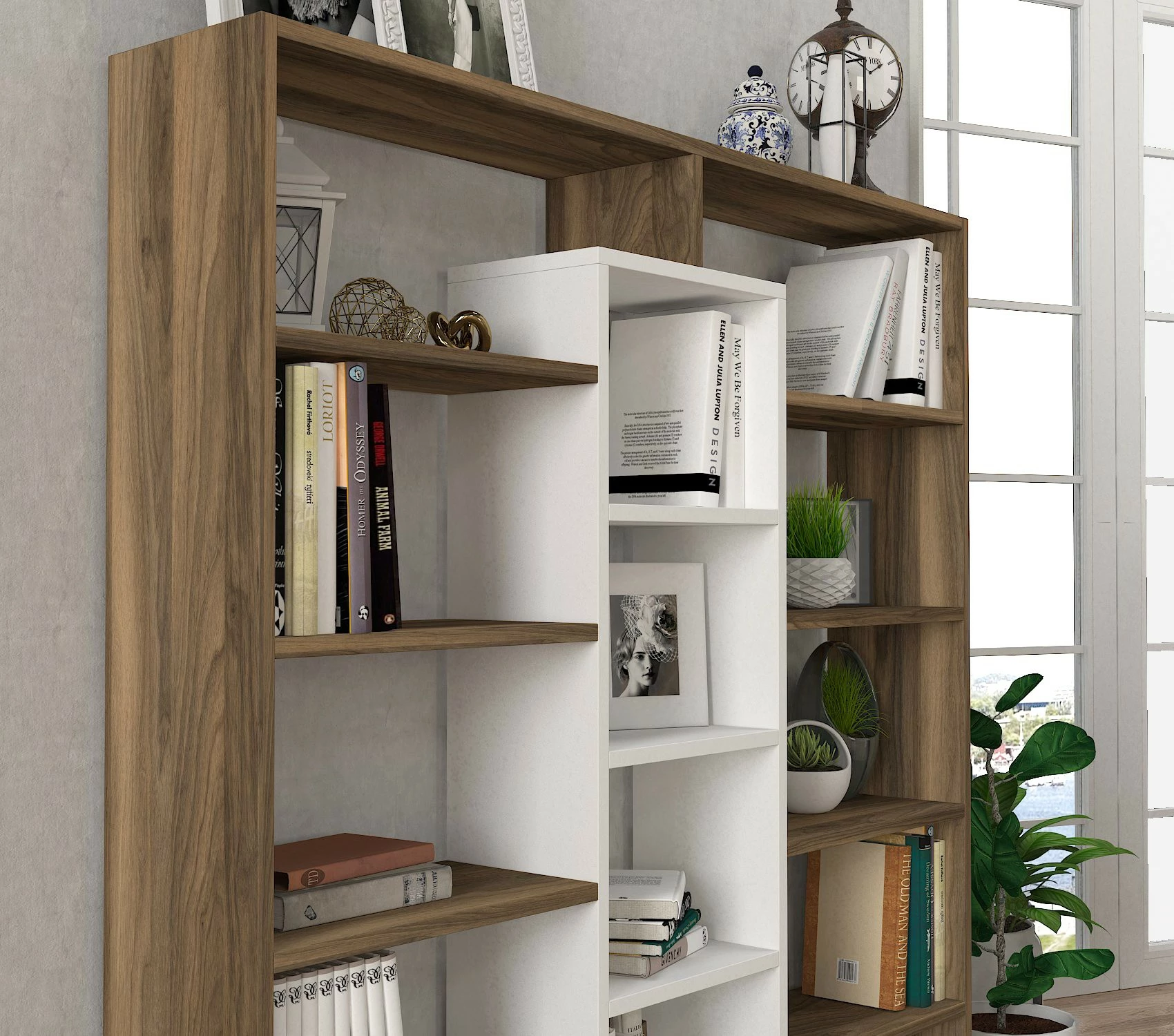 Raft librash Hanah Home, Ample, ngjyrë arre dhe e bardhë