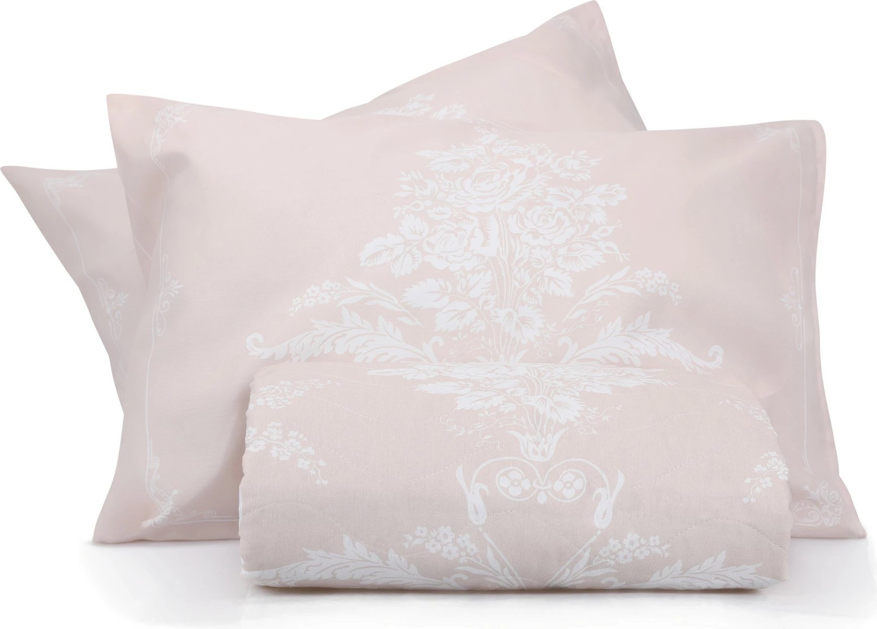 Set mbulesë dysheku për krevat dopio, ngjyrë mink dhe e bardhë, L'essentiel, Kraliçe