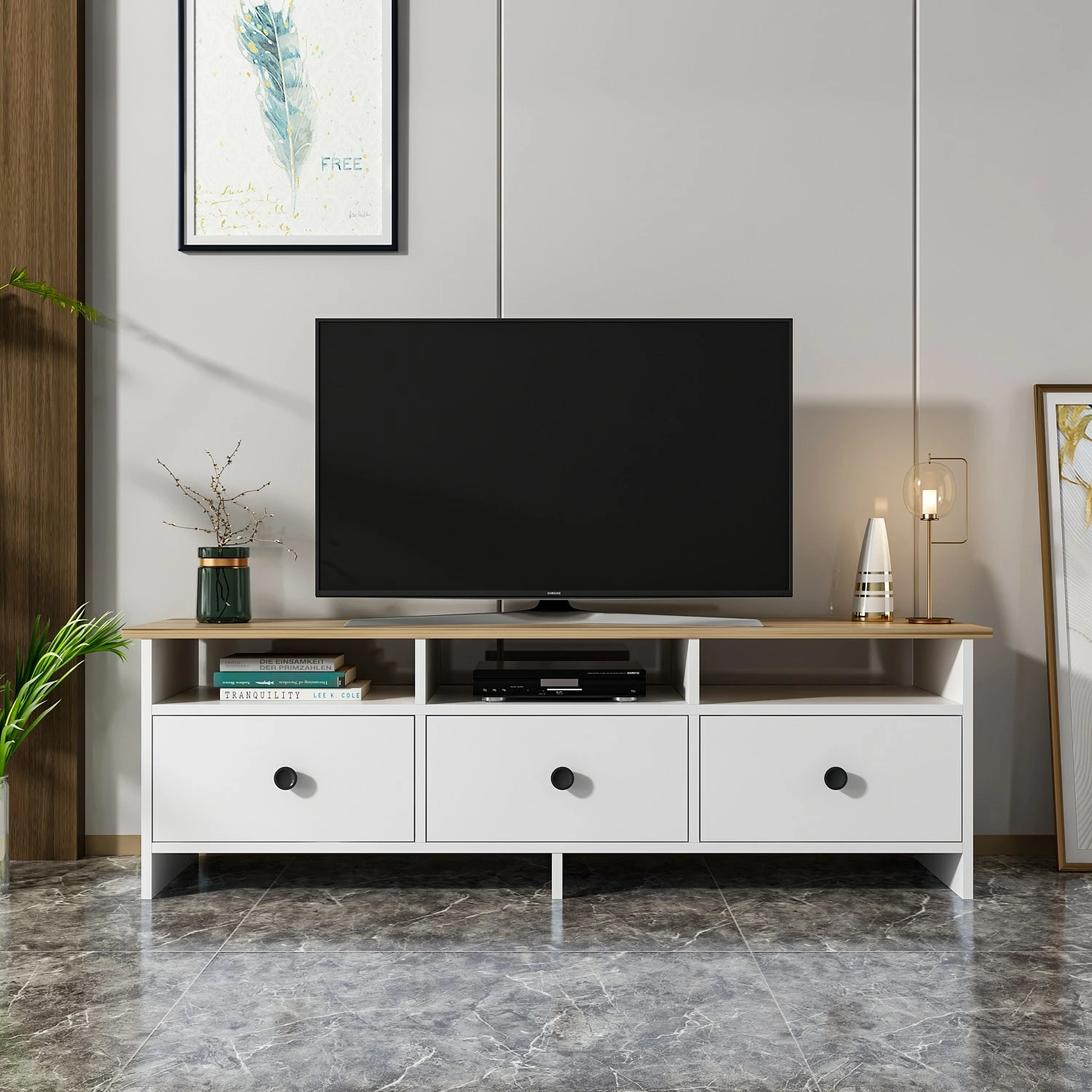 Komodë TV Skye Decor, Oslo, e bardhë-safir