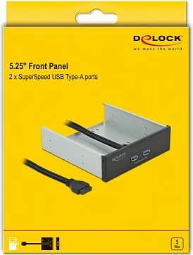 Panel frontal Delock 5.25", 2x USB 5Gbps Type-A, 0.8m kabllo, i zi