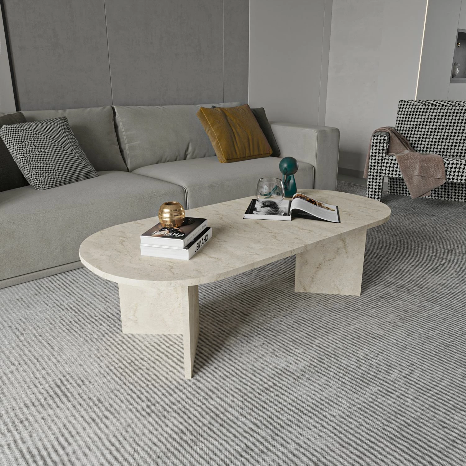 Tavolinë kafeje Skye Decor, Diana Elips, ngjyrë travertine