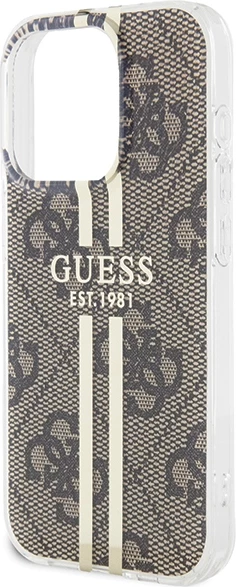Mbështjellës Guess IML 4G Gold Stripe për iPhone 15 Pro, Kafe