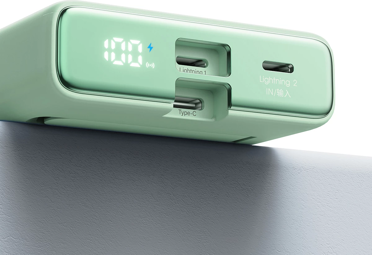 Powerbank Joyroom JR-PBM01, 10000mAh, 20W, me magnet, me mbajtëse, me kabllo Lightning-USB-C, e gjelbër