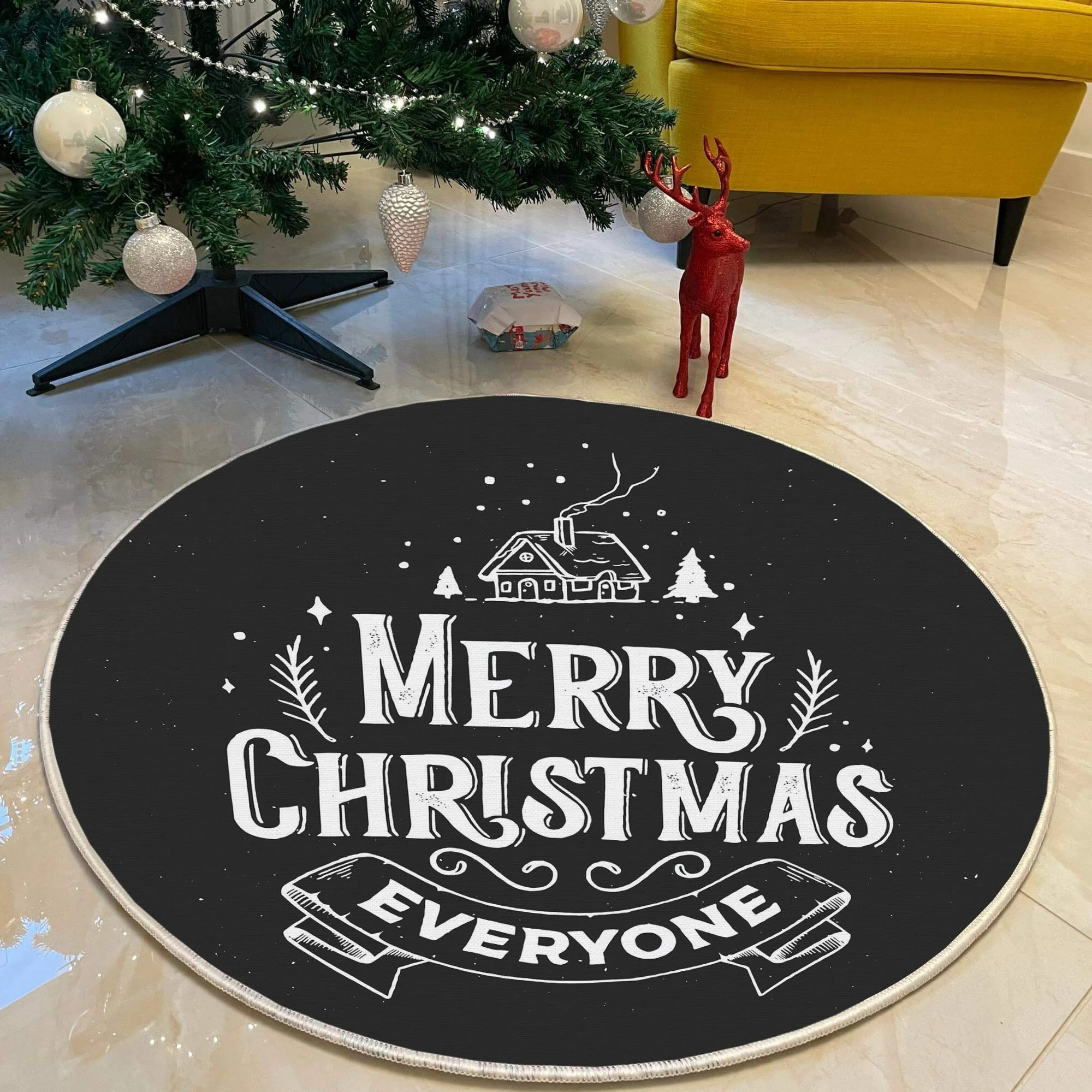 Qilim i rrumbullakët, dizajn 'Merry Christmas Everyone', 120cm, Conceptum Hypnose, Woopamuk445