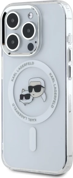 Mbështjellës Karl Lagerfeld IML Metal Karl&Choupette Head MagSafe për iPhone 15 Pro Max, Bardhë