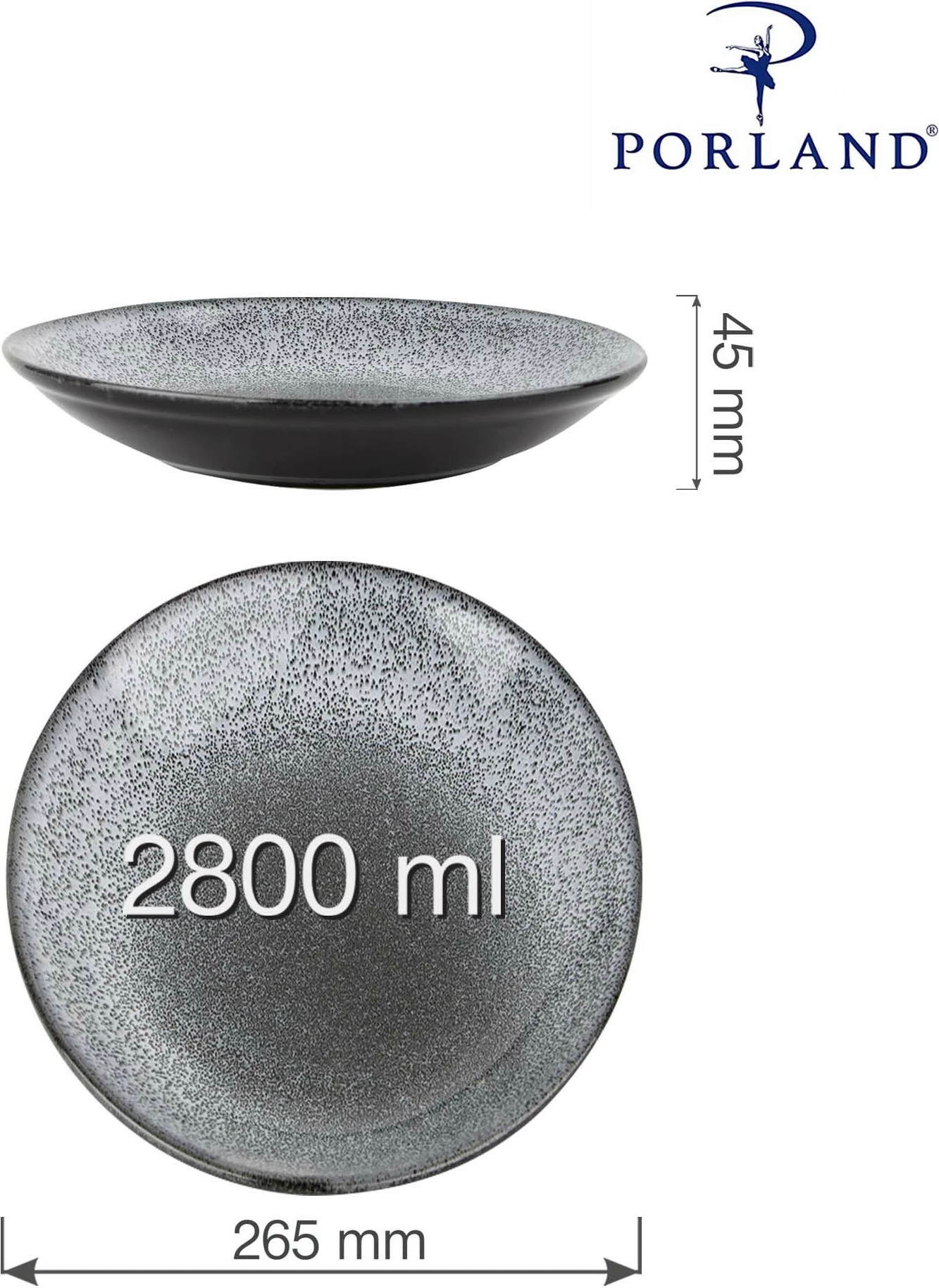 Pjatë e thellë Porland Twilight 260 mm, gri, set 6 copë