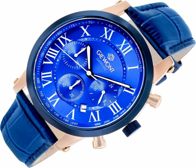 Orë dore meshkuj Giewont GW6260-A5 Copper Blue, rrip lëkure, blu