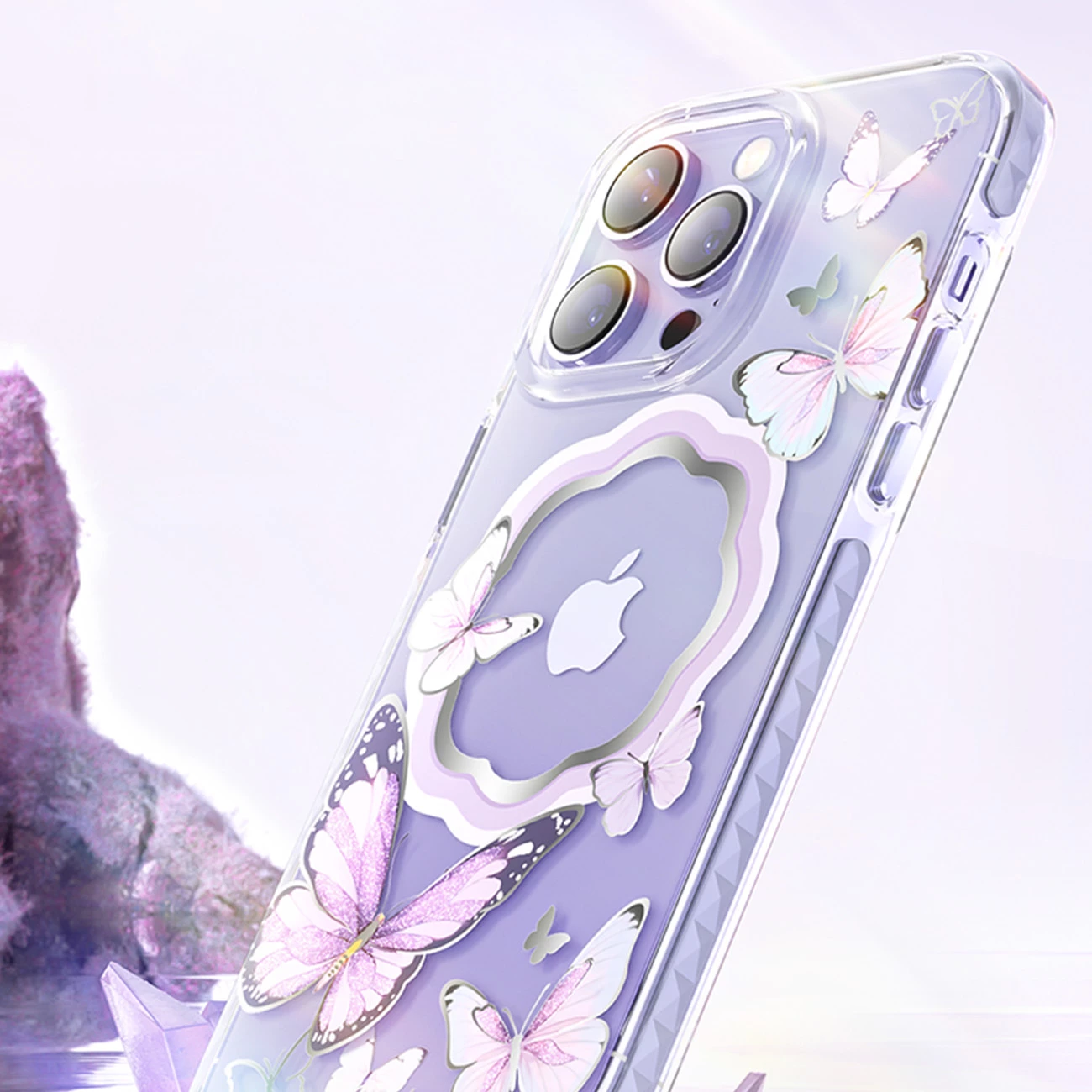 Mbështjellës Kingxbar Butterfly Series për iPhone 14 Plus, MagSafe, Rozë, Transparent