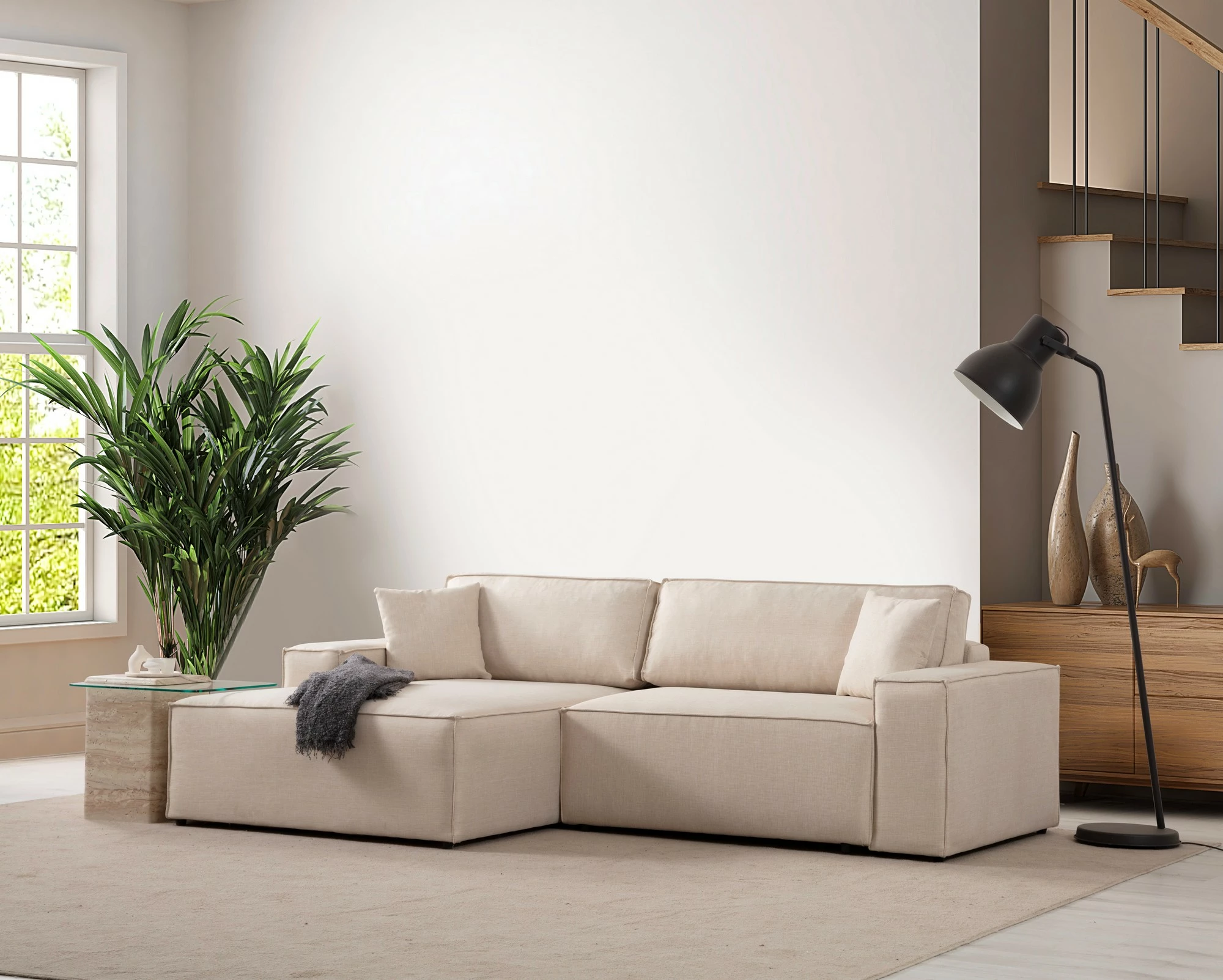 Kënd divan-krevat Atelier del Sofa, model Pırlo kënd i majtë, ngjyrë ecru