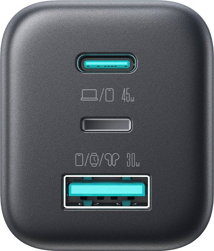 Karikues muri Joyroom JR-TO1 GaN 45W 3 porta (USB-C/Lightning/USB-A) prizë EU, i zi