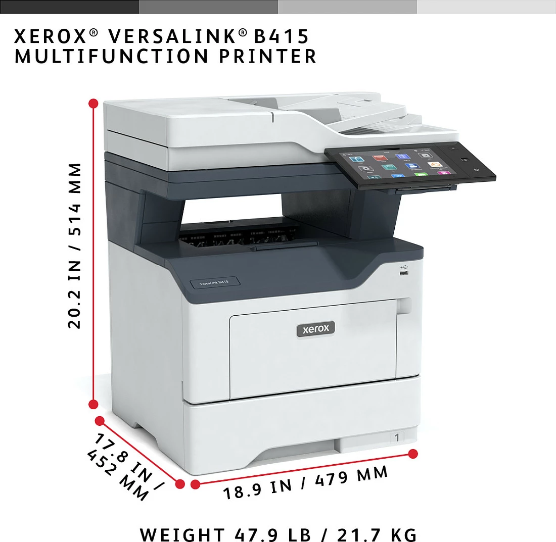 Printer multifunksional Xerox VersaLink B415DN, mono, USB/LAN, skanim/kopje/faks, duplex, gri/kaltër