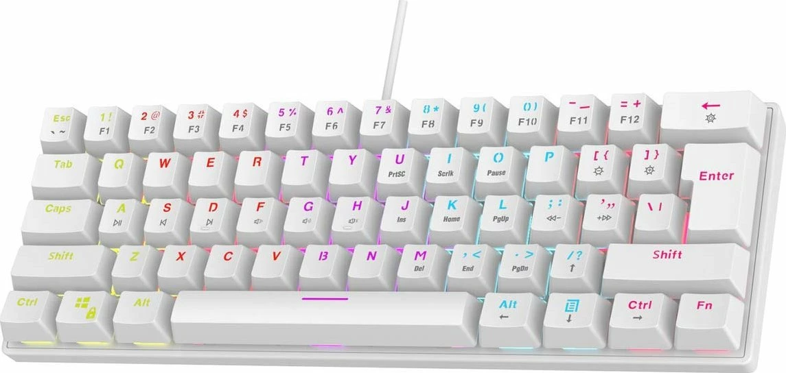 Tastierë gaming Rampage Plower K60 RMP Blue Switch 60% USB RGB e bardhë, me wrist rest