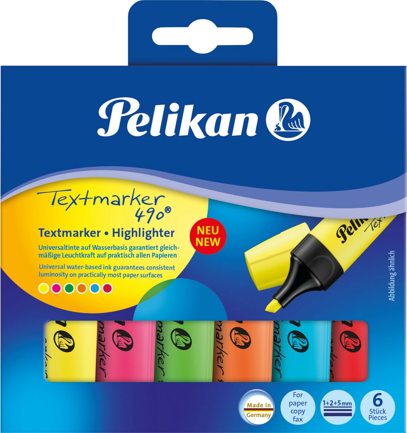 Set markerash Pelikan Textmarker 490, 6 copë, multikolor, bojë me bazë uji, kuti