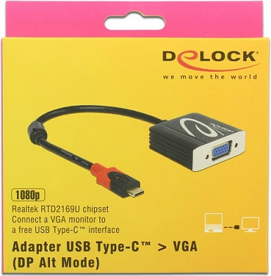 Adapter kabllo DeLOCK 62994 USB-C në VGA, 0.2m, 1920x1200, e zezë