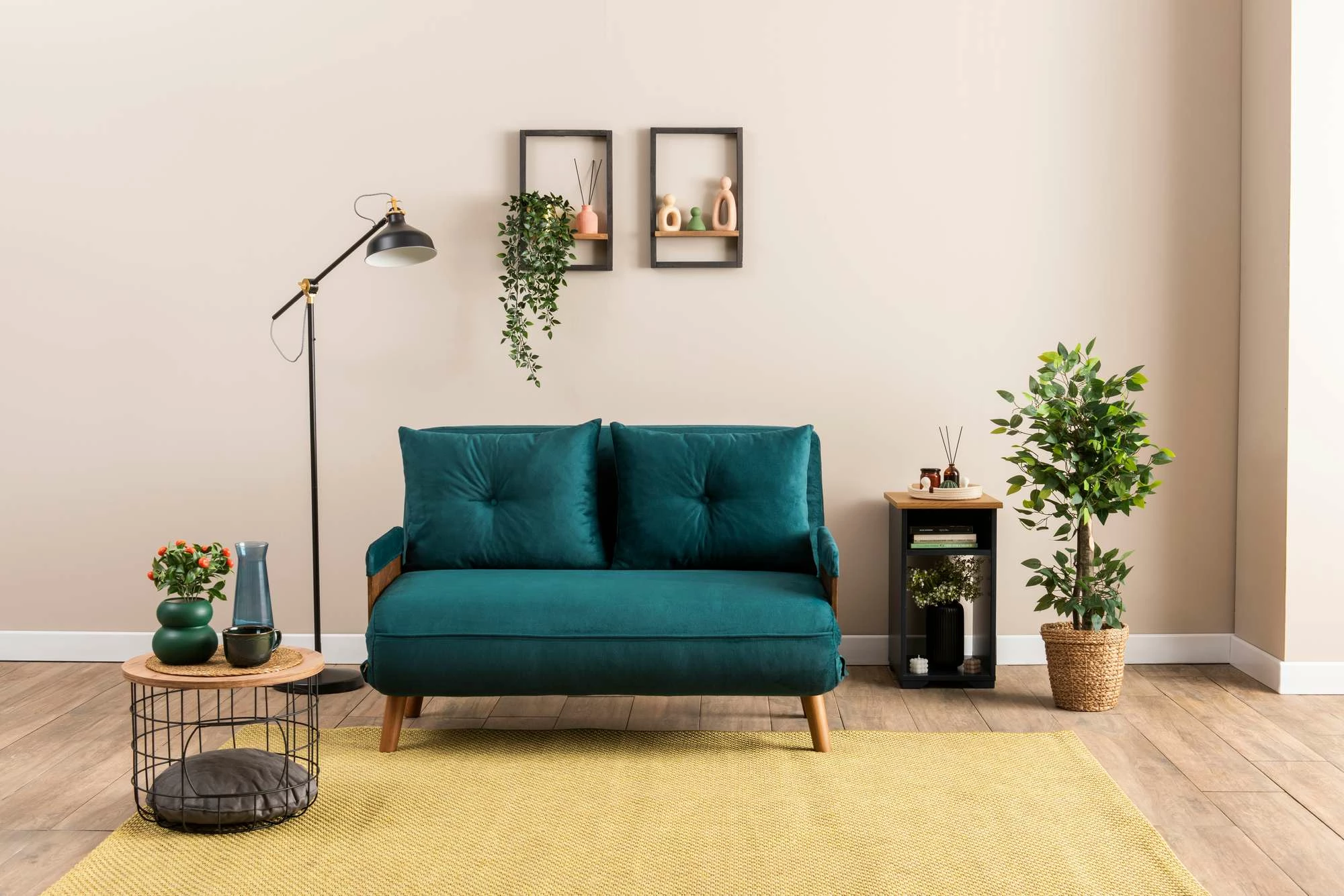 Divan-krevat dy ulëshe, ngjyrë jeshile petrol, Cosmo