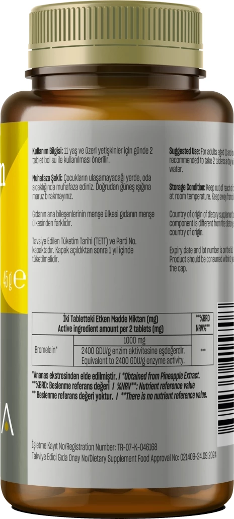 Bromelain 1000 mg 2400 GDU/g, 60 tableta