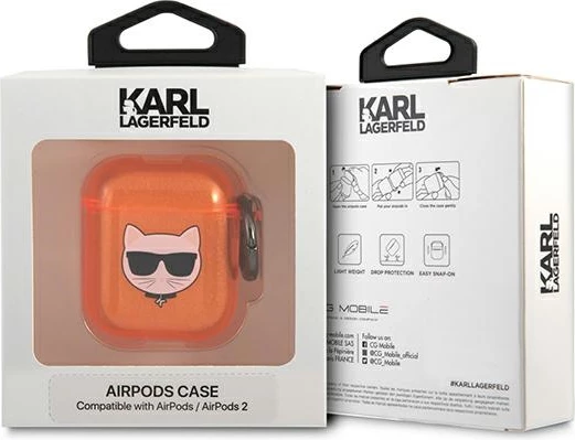 Mbështjellës Karl Lagerfeld KLA2UCHFO për AirPods 1/2, me unazë, portokalli