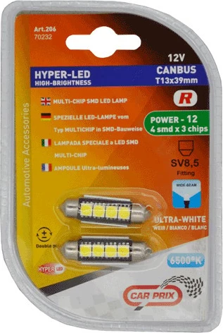 Lampa Led Sulfid 12v Bardhe Canbus 39mm Blister