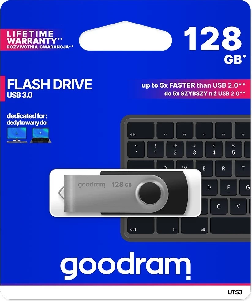 USB Flash Drive GOODRAM, UTS3, 128GB, e zezë