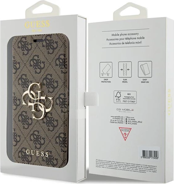 Mbështjellës Guess 4G Metal Logo për iPhone 15 Pro Max, kafe