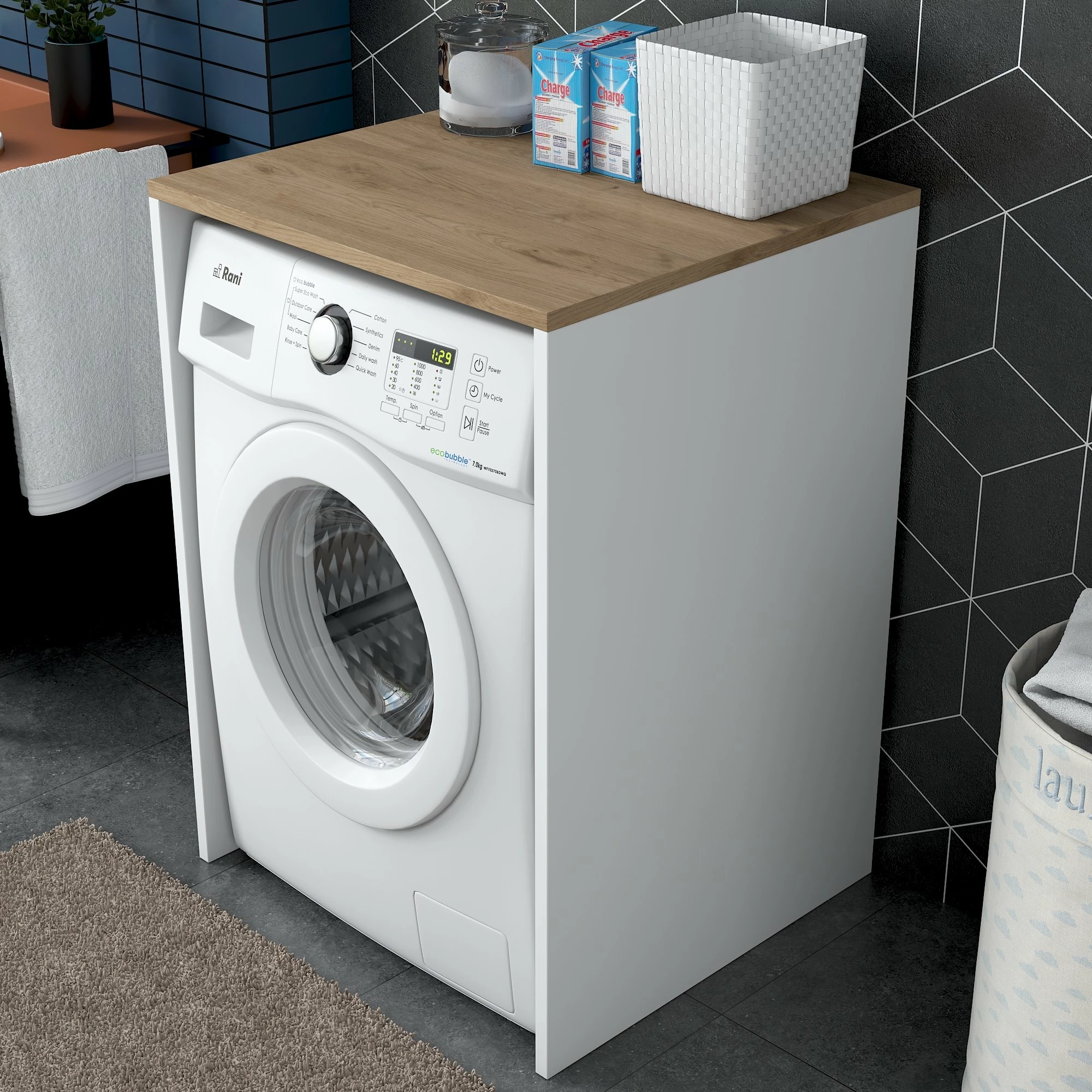 Dollap për lavatriçe, ngjyrë arrë dhe e bardhë, Hanah Home KD103 - 2341