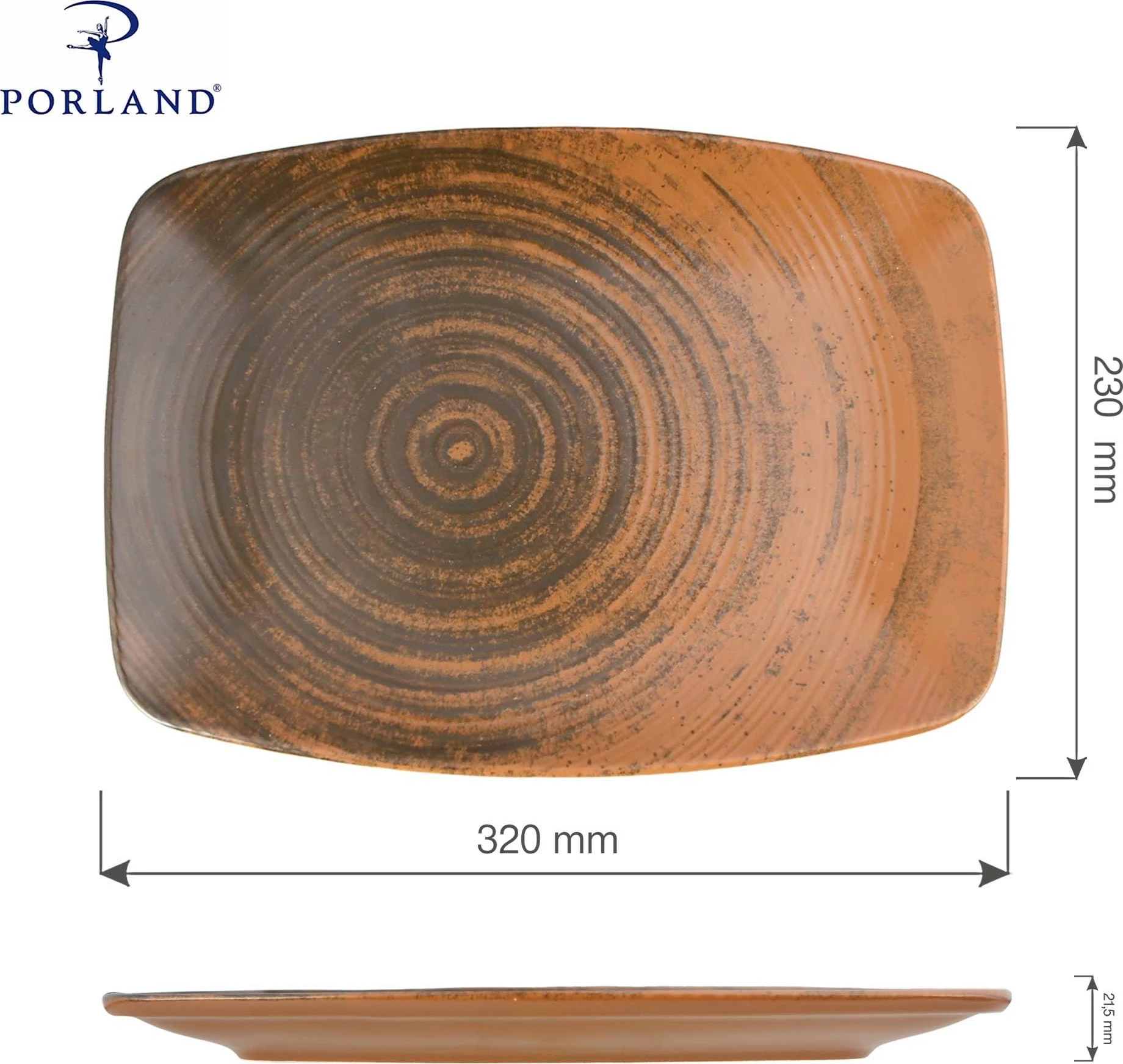 Pjatë ovale Porland Lykke 270 mm, kafe, set 6 copë