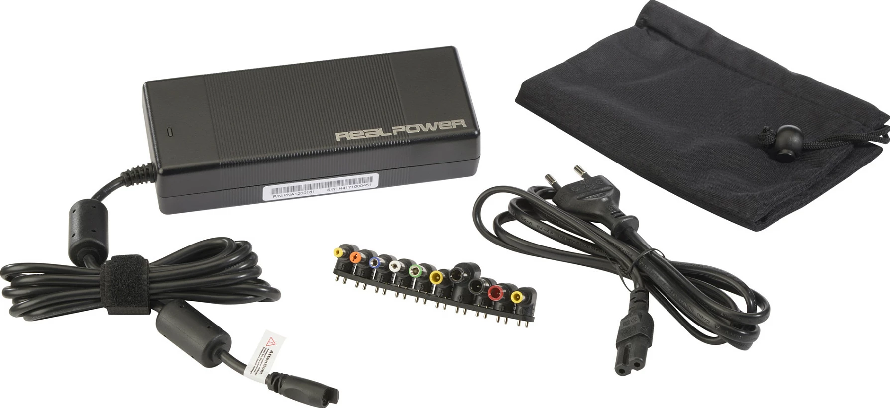 Adapter rryme universal për laptop RealPower 140474 UNA-40, 40W, 12V/2.1A, me 10 konektorë, i zi