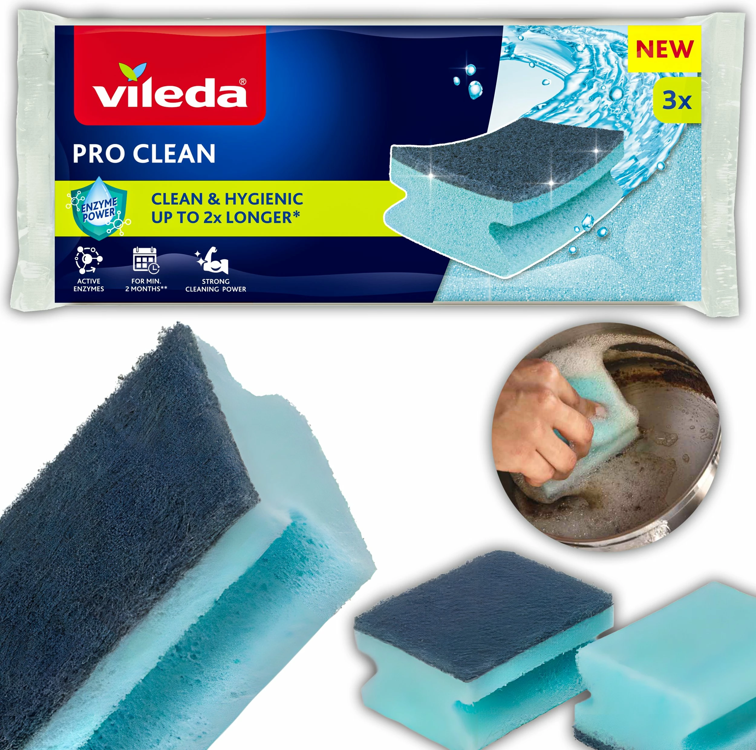 Sfungjer gërryes me enzima Vileda Pro Clean, 3 copë