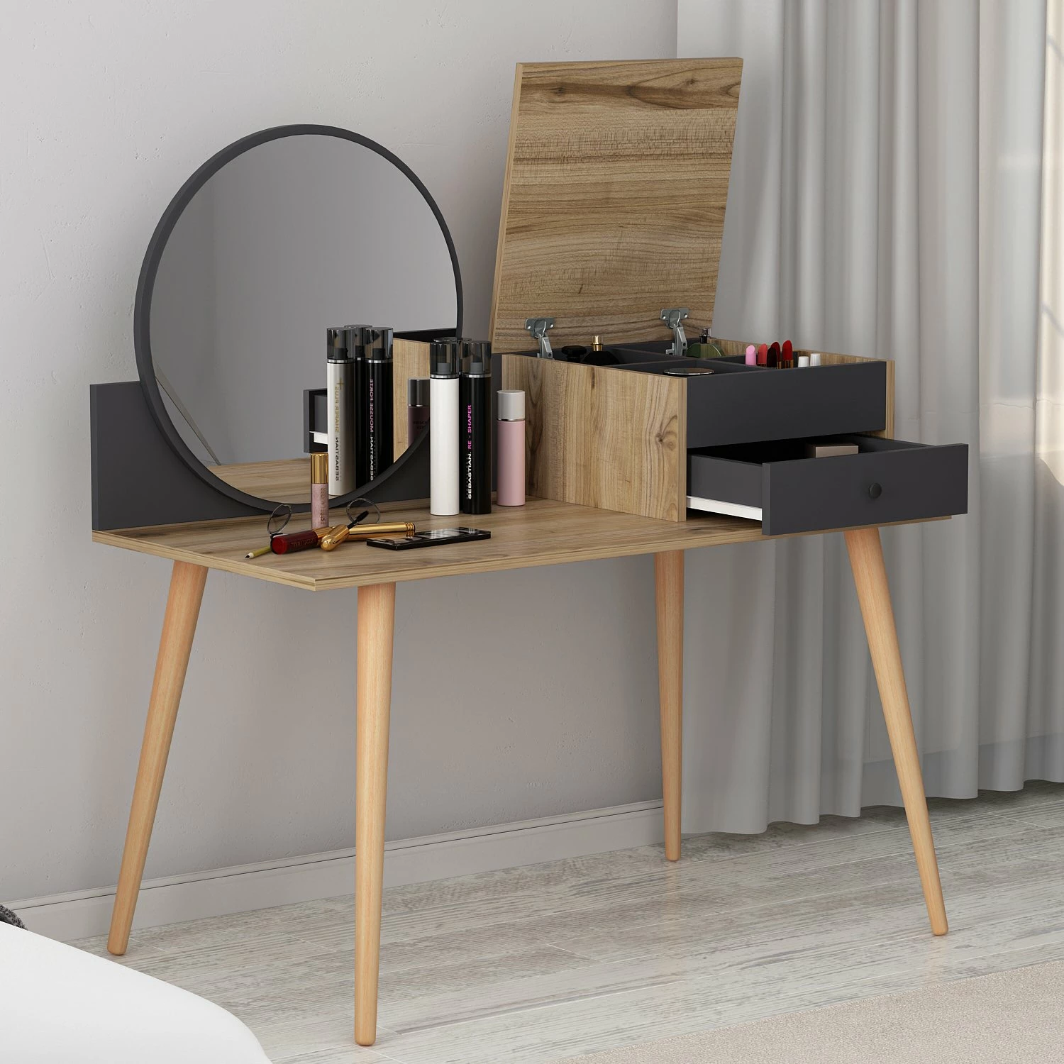 Tavolinë grimimi Hanah Home, Angel, antracit dhe arr