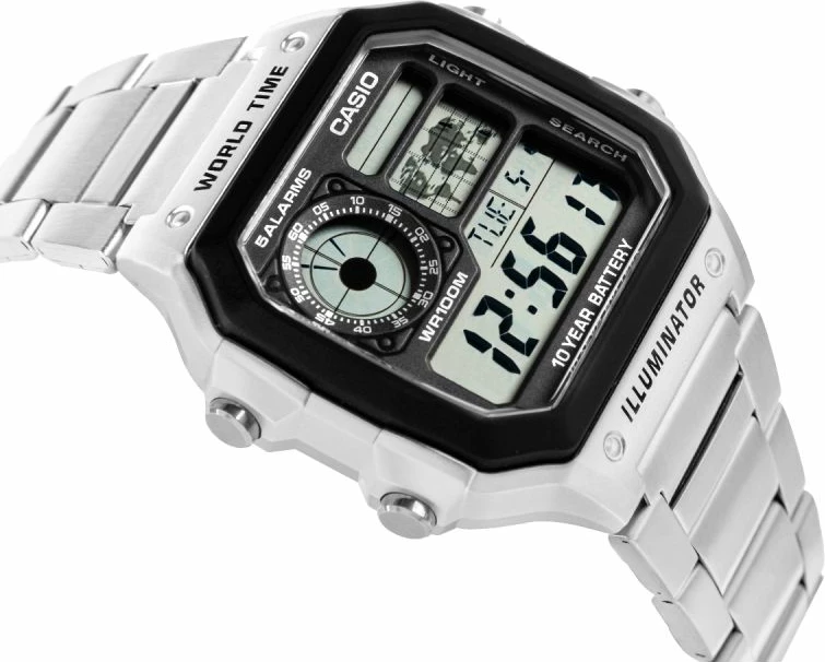Orë dore meshkuj CASIO AE-1200WHD-1AVEF, argjendtë, me kuti