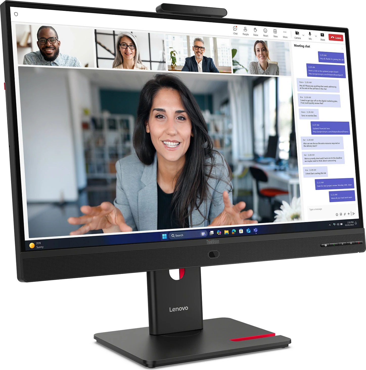 Monitor Lenovo ThinkVision T24-4v, 23.8", Full HD, kamerë+mikrofon+altoparlantë, USB hub, Eclipse Black