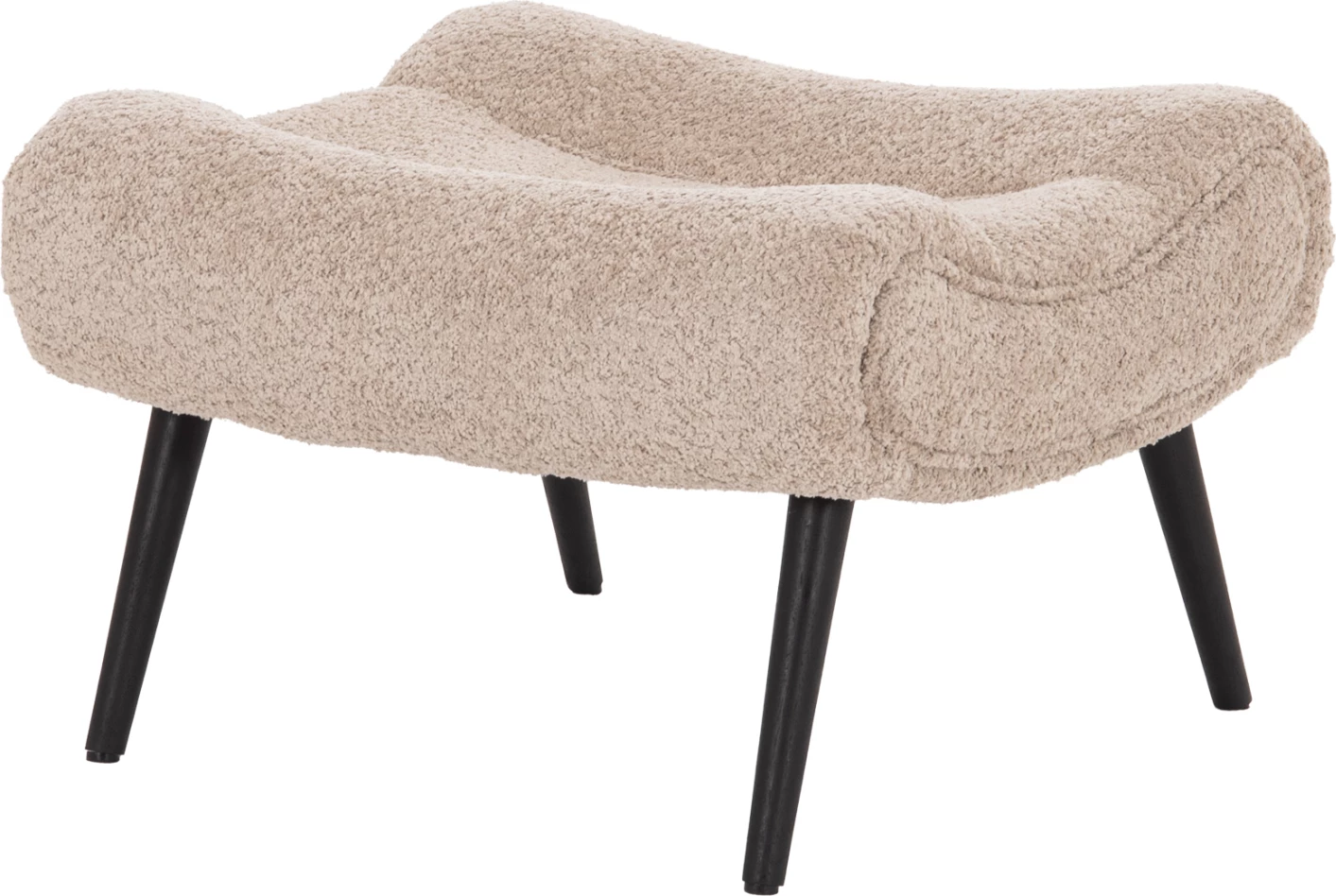 Stool ose këmbësore BRYM, stof boucle bezhë/kafe, këmbë druri të zeza, 69x61x41cm