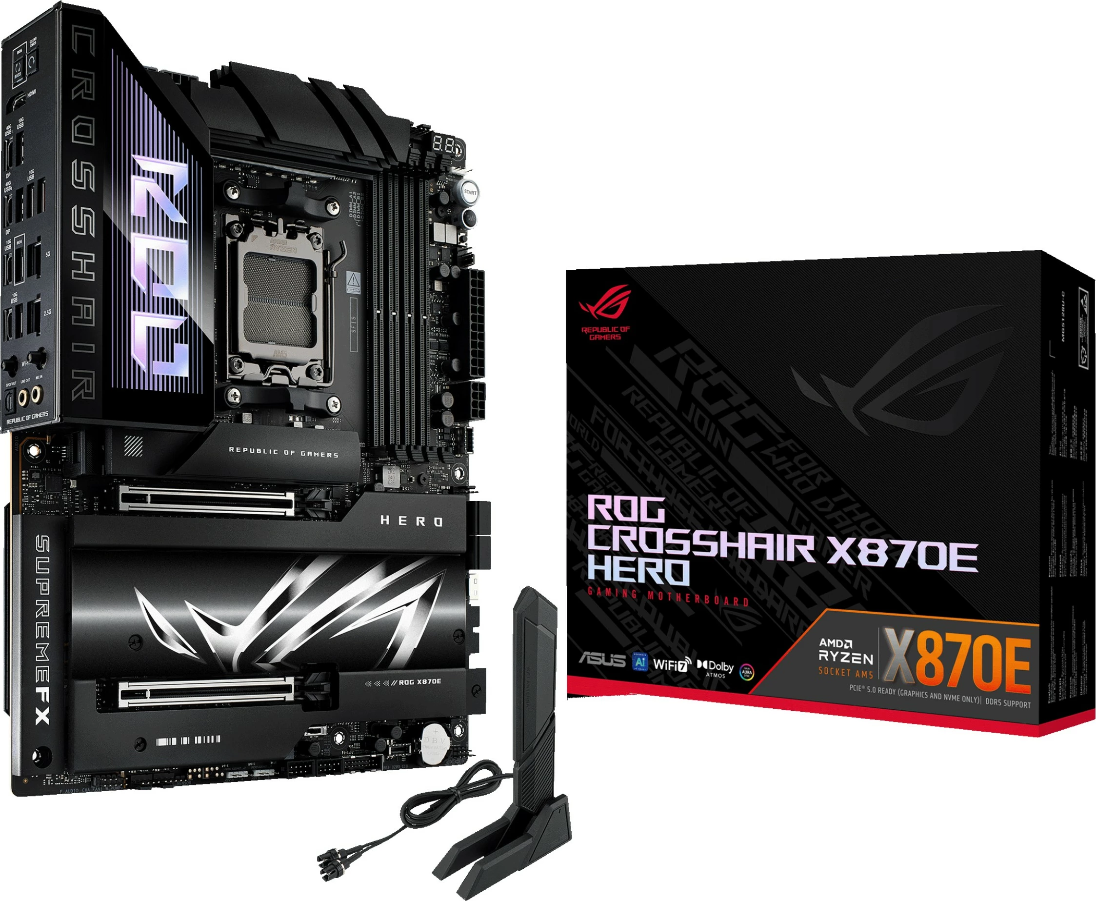 Pllakë amë ASUS ROG CROSSHAIR X870E HERO, AMD X870E, DDR5, ATX, Socket AM5, e zezë