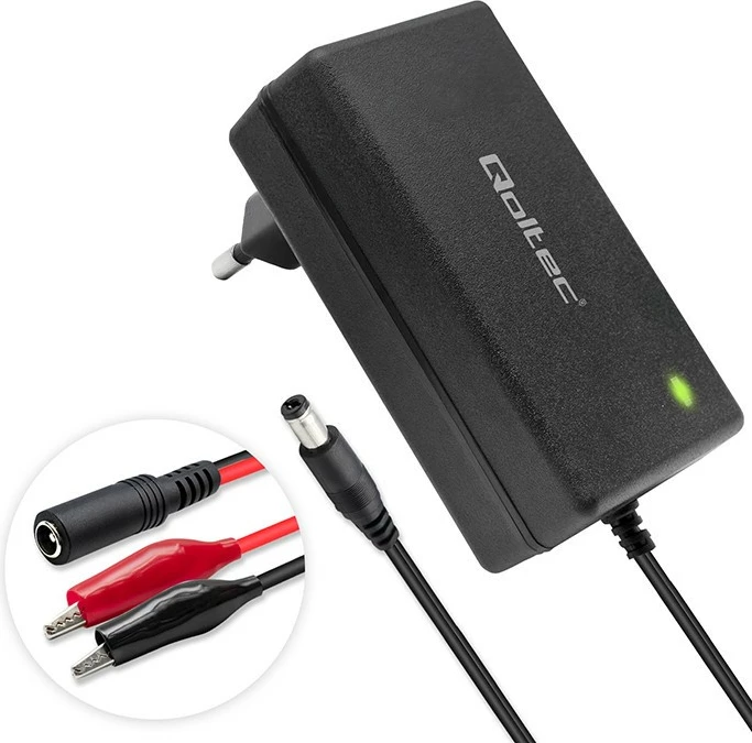 Karikues akumulatori Qoltec 52661 12V 2A 24W 5.5x2.1, kabllo 1.8m, i zi