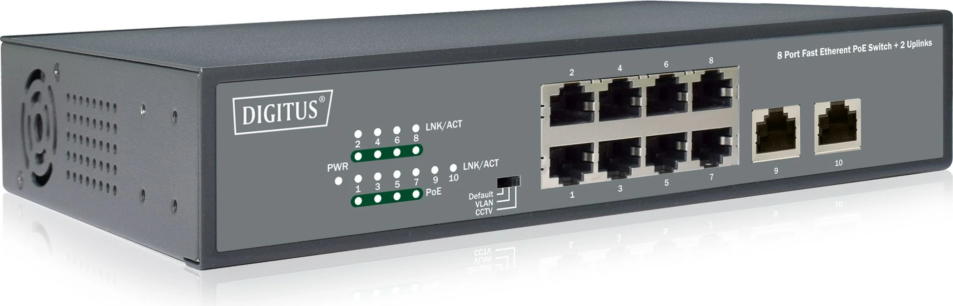 Switch Digitus 8-portë, Fast Ethernet 10/100, PoE 120W, gri
