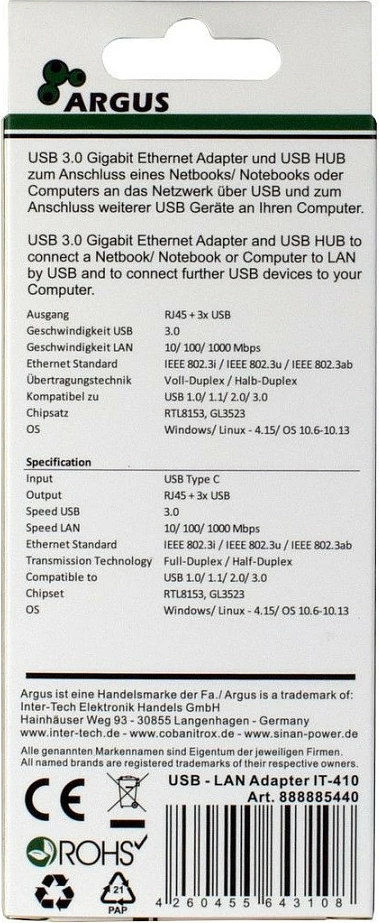 Hub USB Inter-Tech ARGUS IT-410, USB 3.2 Gen 1, Type-C, i zi