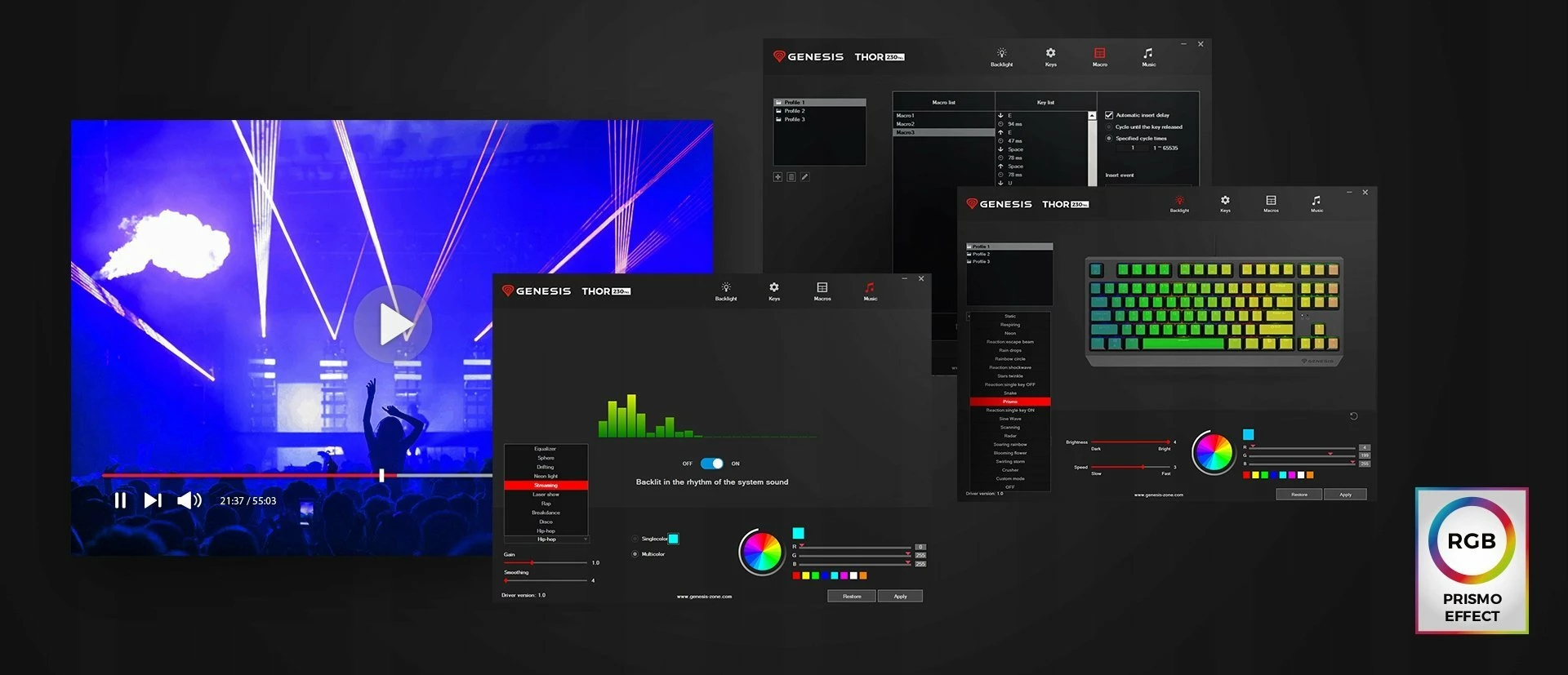 Tastierë mekanike gaming GENESIS Thor 230 TKL NKG-2164, Outemu Panda, Hot Swap, RGB, USB me kabllo, US layout, aksente blu