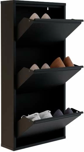 Dollap këpucësh, 3 pjesë, metalik, ngjyrë e zezë, Skye Decor