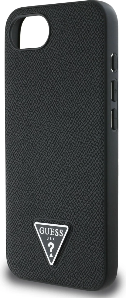Mbështjellës Guess Grained Triangle MagSafe për iPhone 16e, i zi