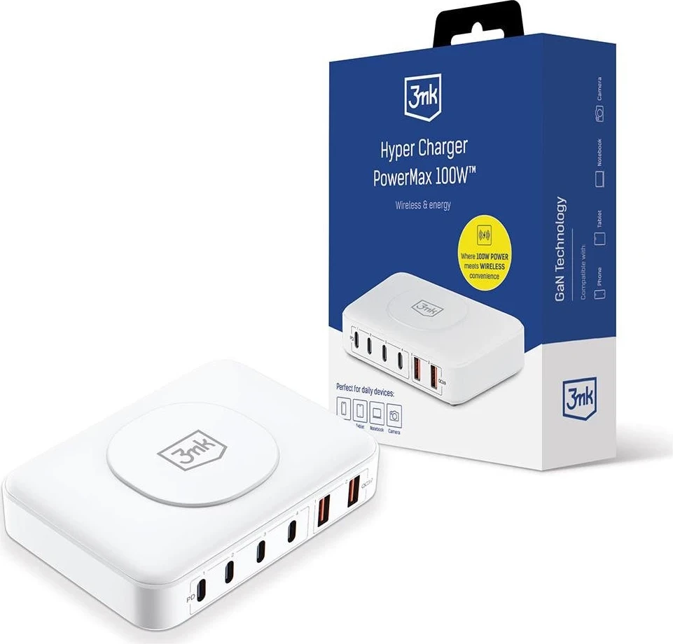 Karikues universal 3mk Hyper PowerMax, 100W, i bardhë   