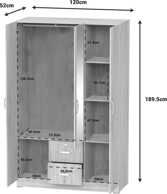 Dollap treshe Dillion melaminë sonoma 120x52x190cm