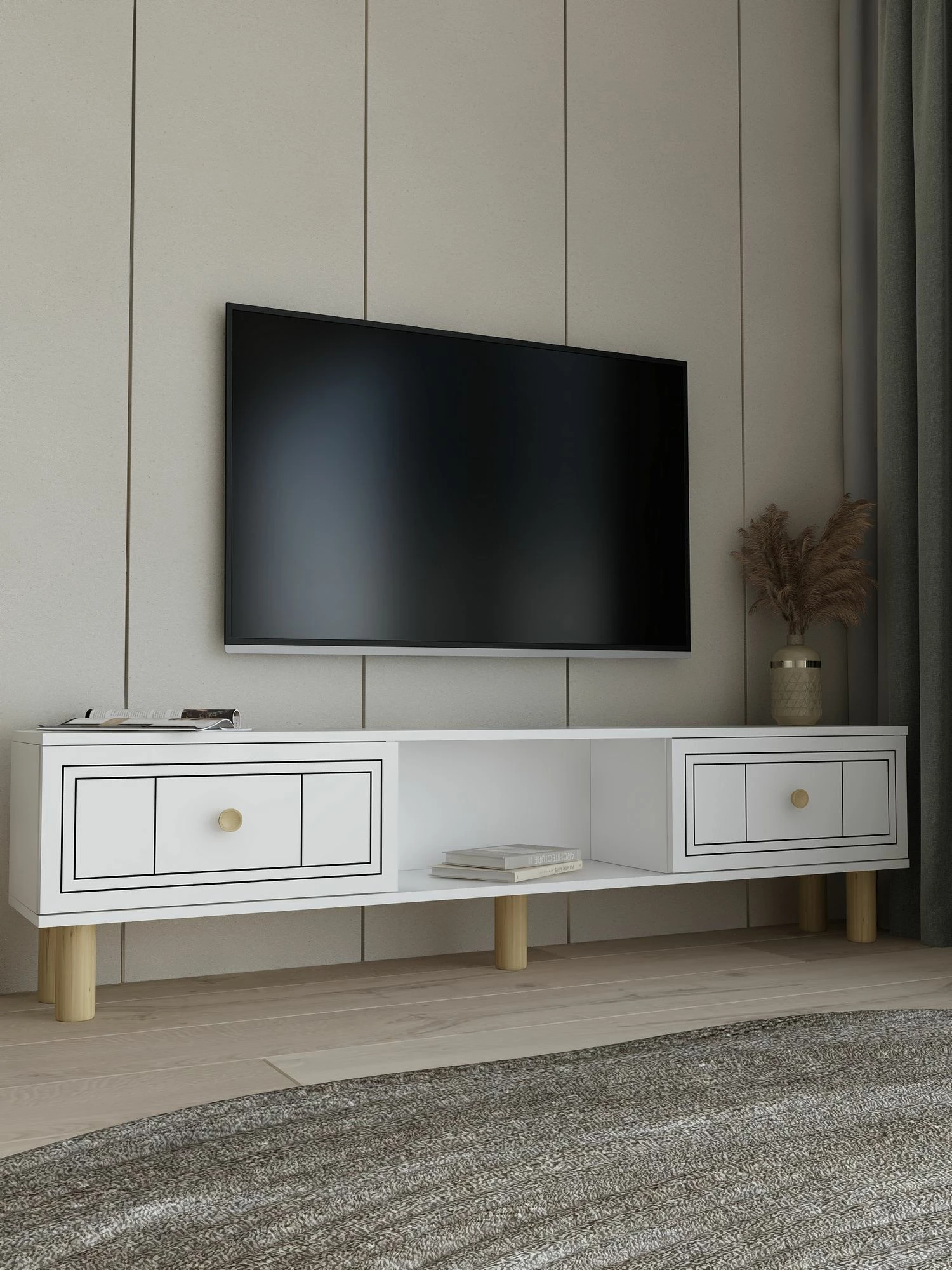 Komodë TV Skye Decor, Dario Bohem, e bardhë