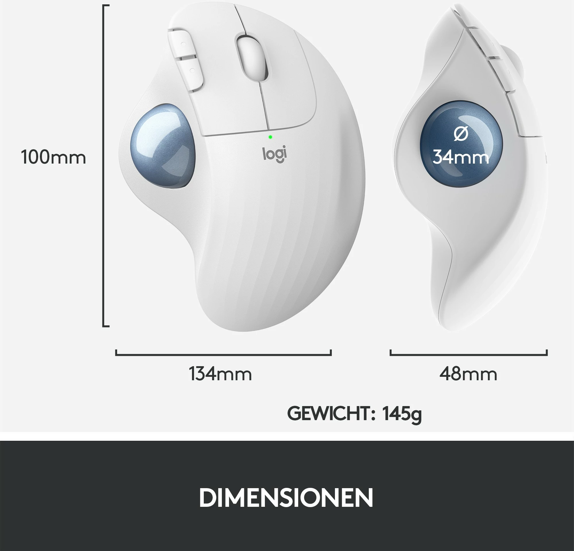 Maus Logitech M575 ERGO wireless trackball, i bardhë