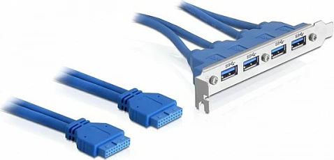 Braket PCI DeLOCK, 2x 19-pin USB 3.0 në 4x USB 3.0-A, kabllo 0.4 m, argjendtë/blu