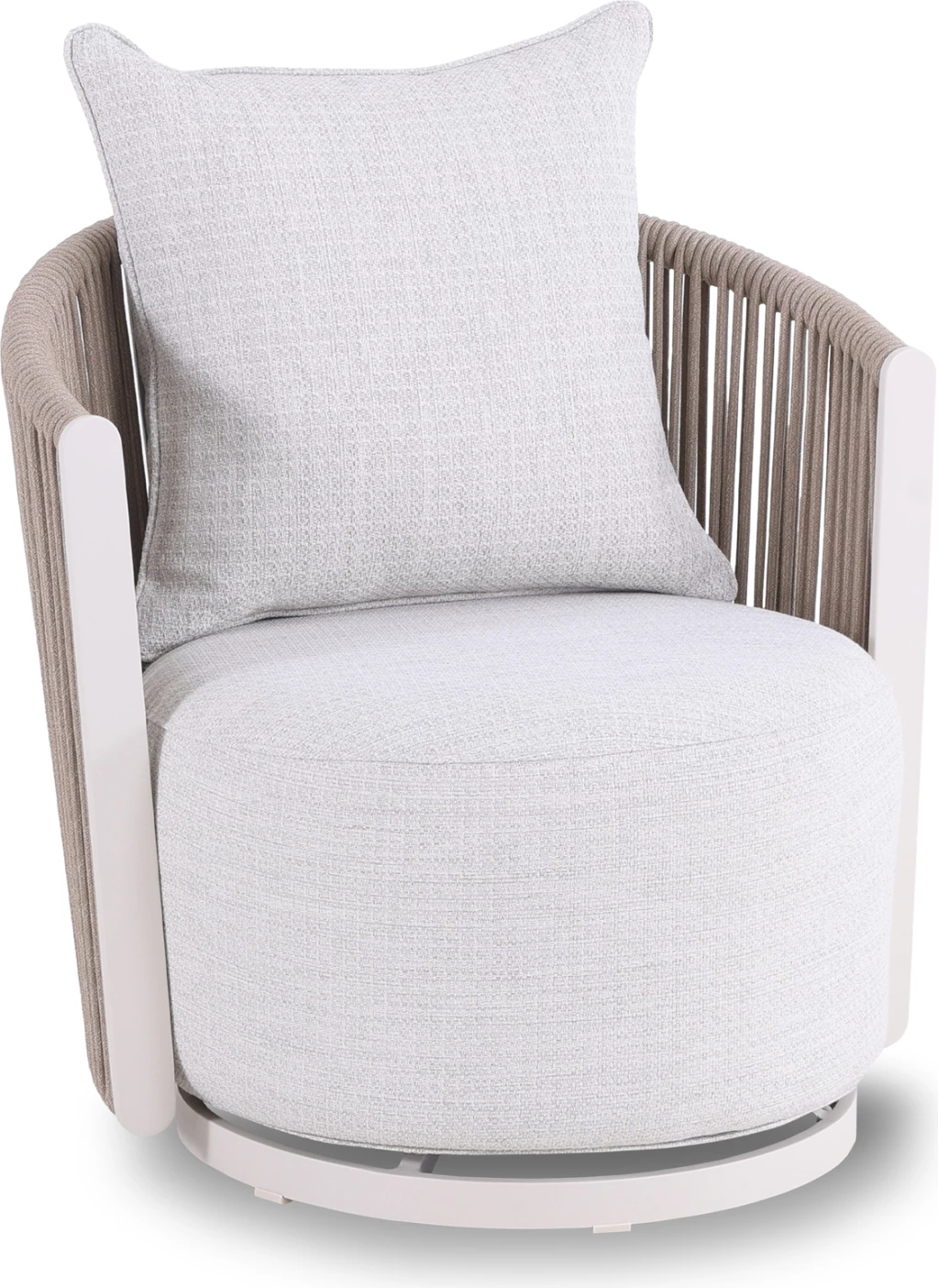 Karrige lounge rrotulluese LORIEN, alumin ngjyrë fildishi, litar, jastëkë bezhë, CD6392.01, 76x74x72cm