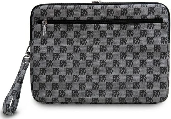 Mbështjellës laptopi DKNY, 14", motiv shahu me vija, i zi