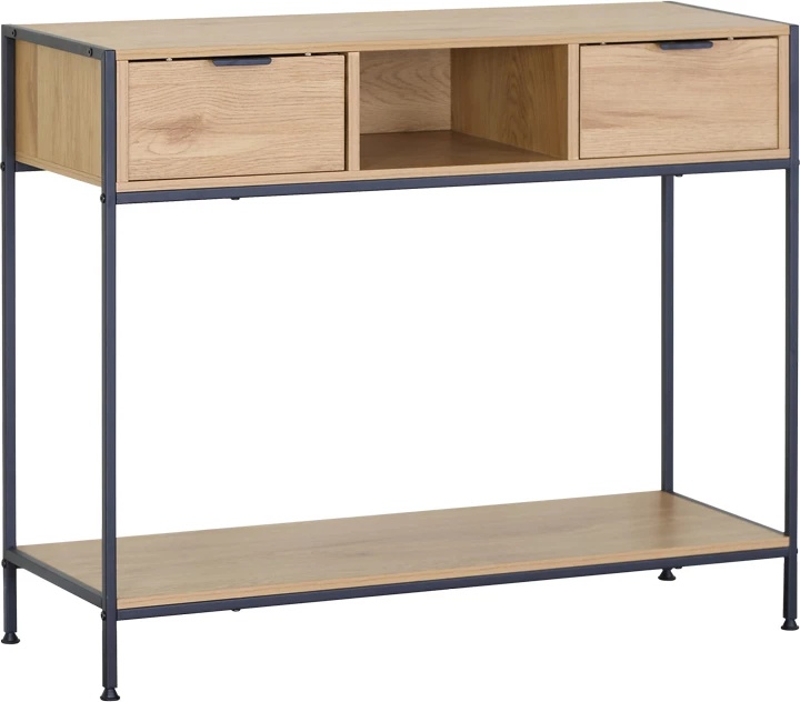 Konsolë Regando, ngjyrë lisi, metal i zi, 100x35x80cm