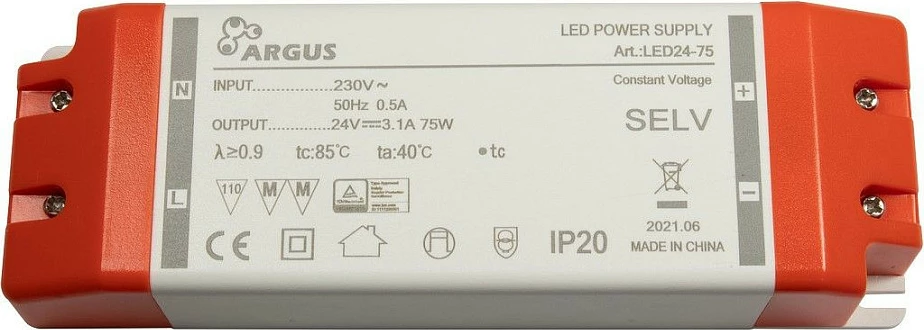 Trafo LED Inter-Tech LED24-75, 75W, 24V, 3.1A, IP20