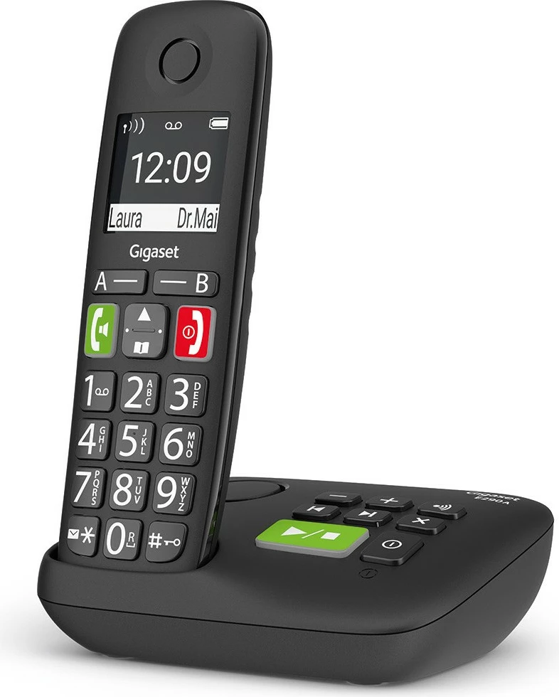 Telefon Gigaset E290A, Analog/DECT, Pa tela, Speakerphone, 150 kontakte, ID thirrës, Ngjyrë e zezë