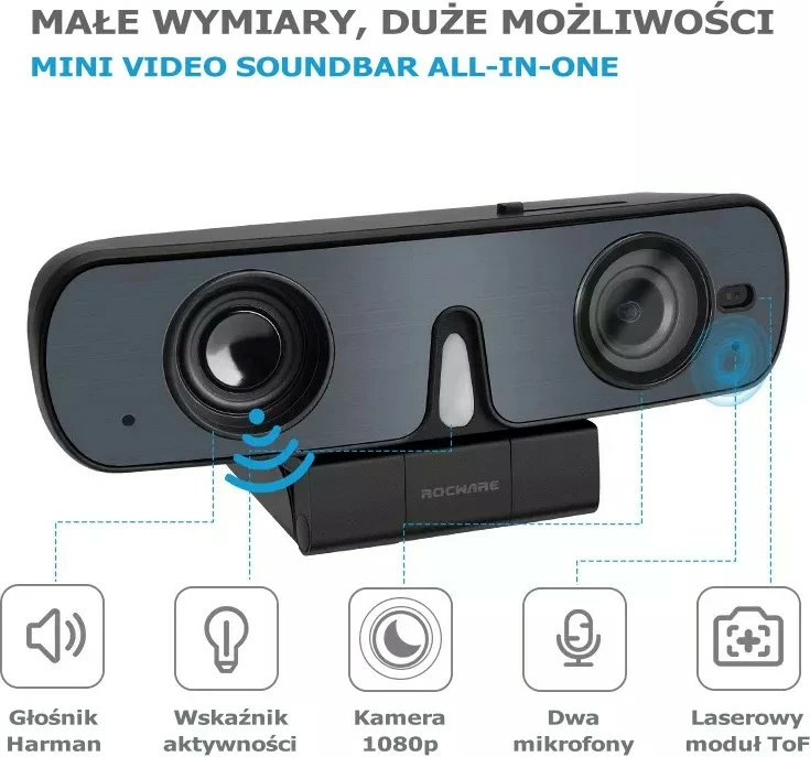 Kamerë kompjuteri ROCWARE RC08, Full HD 1080p, me mikrofon dhe altoparlant, e zezë